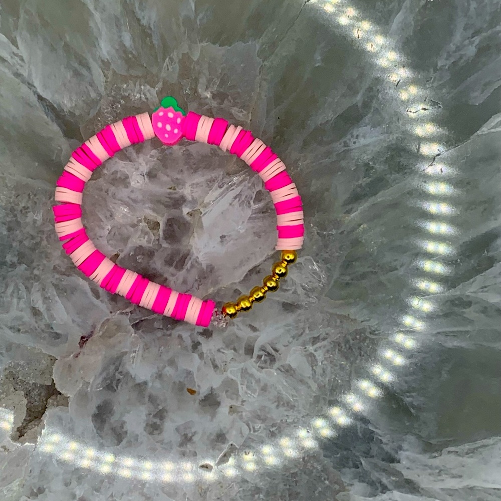 Clay bead bracelet “PINK STRAWBERRY”